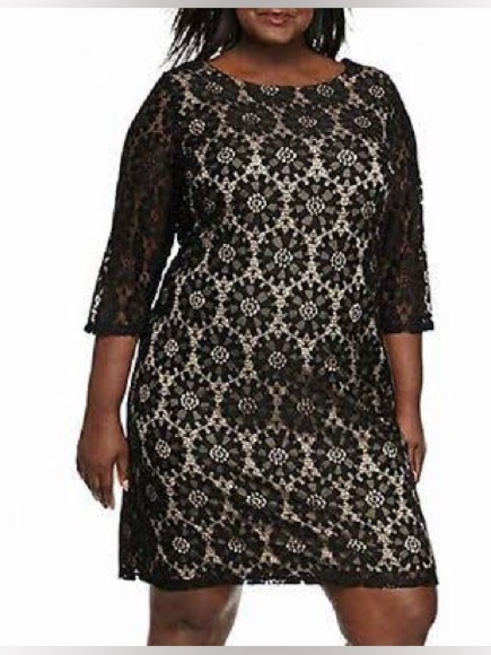 Jessica Howard Black Lace Overlay Midi Dress with Cream Lining